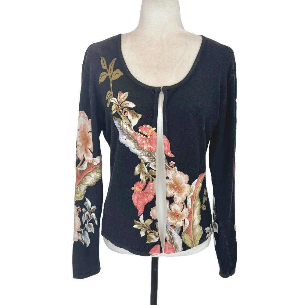 Frank Lyman faded black floral cardigan